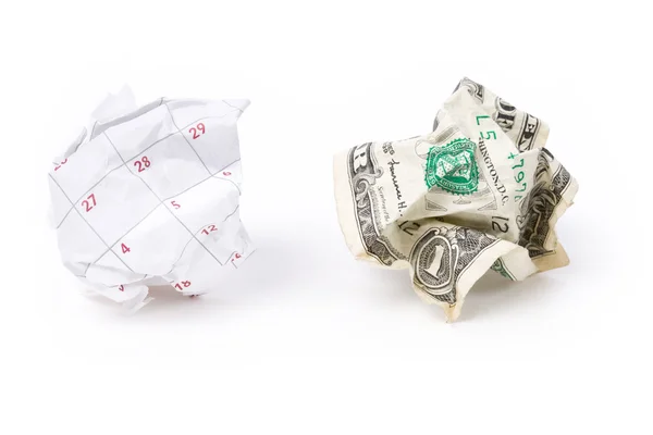 Calendário bola de papel e dólar — Fotografia de Stock