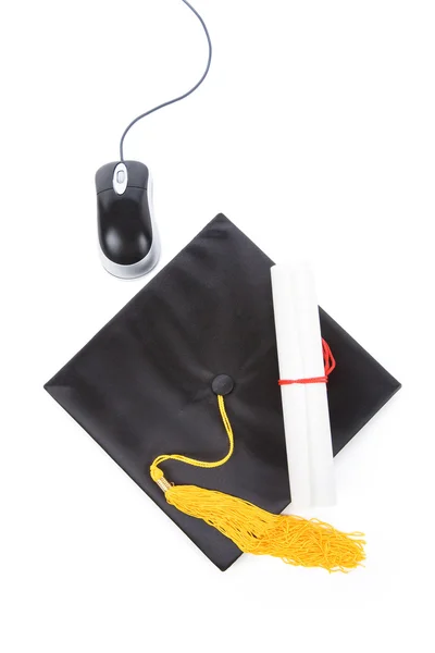 Black Mortarboard and computer mouse — Stockfoto