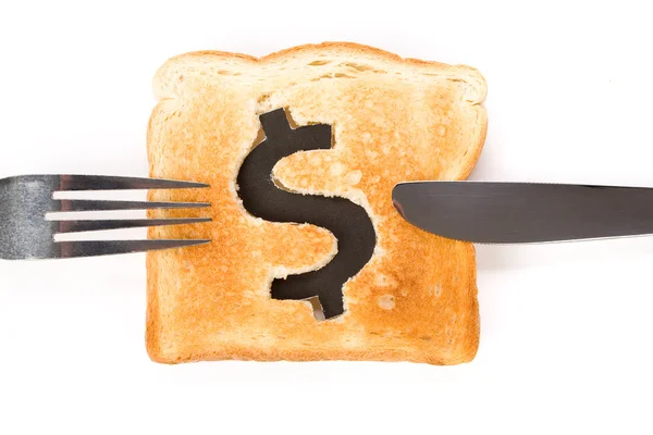 ชิ้นขนมปังที่มีเครื่องหมายดอลลาร์ — ภาพถ่ายสต็อก
