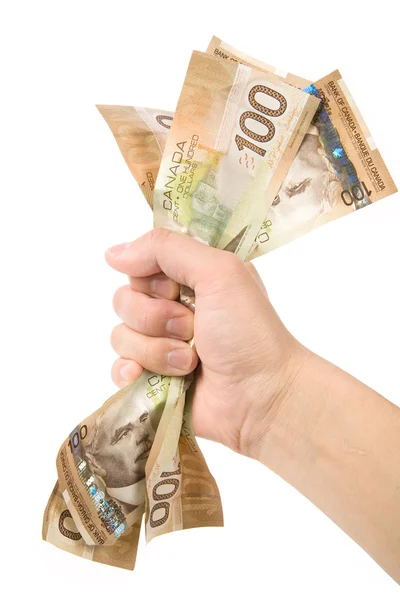 Eine Hand voll kanadischer Dollars — Stockfoto