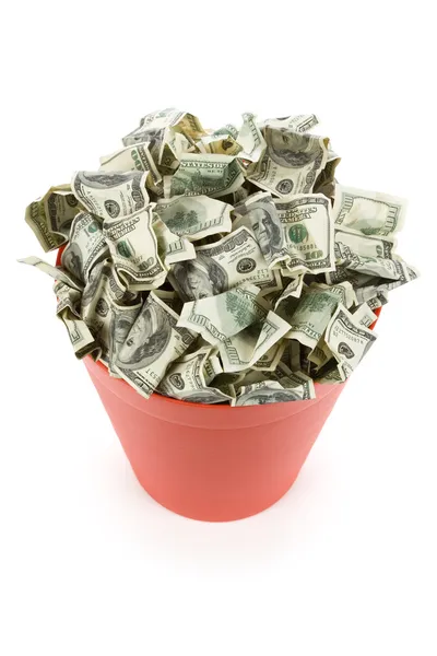 Dollars in Red Garbage Can — Stock Photo, Image