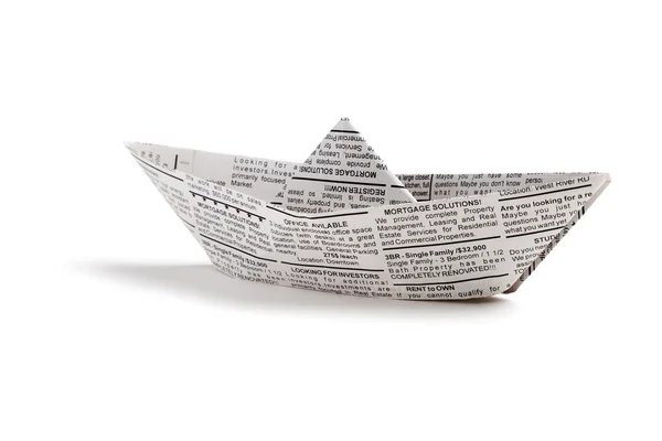Newspaper boat — Stock Photo, Image