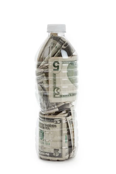 Műanyag palack és a dollár — Stock Fotó