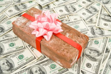 Prank gift and dollars clipart