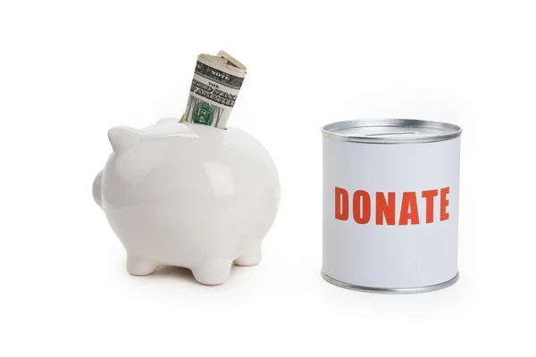 Caixa de doação e banco porquinho — Fotografia de Stock