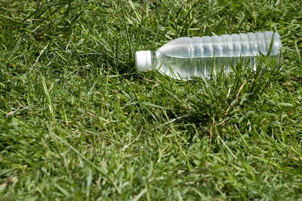 Láhev vody a trávy — Stock fotografie