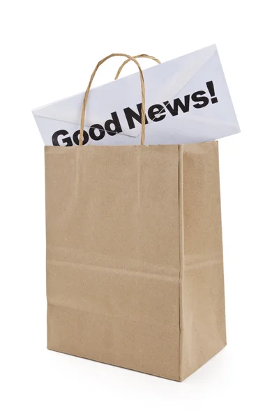 Jó hírek és bevásárló táska — Stock Fotó