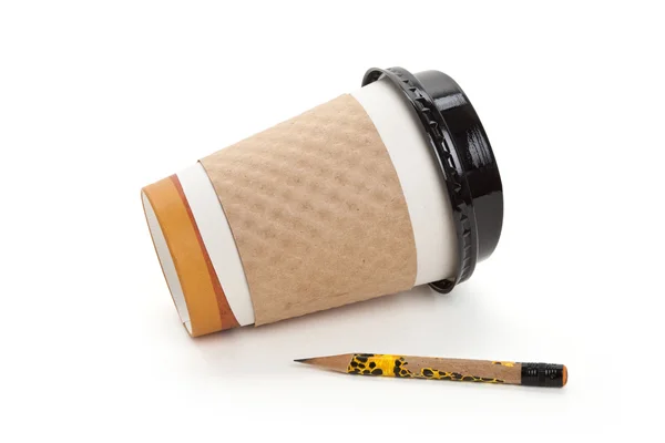 Einweg-Kaffeetasse und Bleistift — Stockfoto
