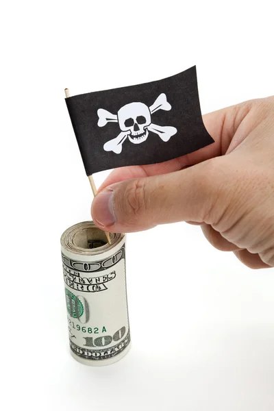 Piratenflagge und Dollar — Stockfoto