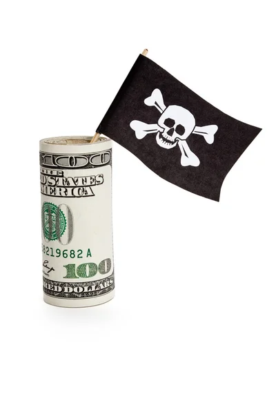 Korsan bayrağı ve Doları — Stok fotoğraf