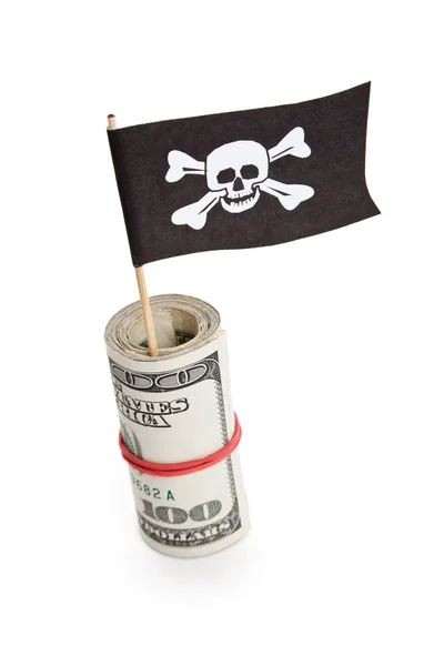 Pirat flagga och dollar — Stockfoto