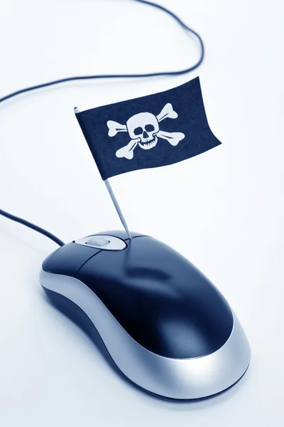 Bandera Pirata y Ratón Ordenador Imagen de stock