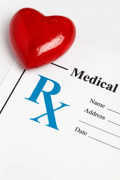 Red heart and Prescription — Stock Photo, Image