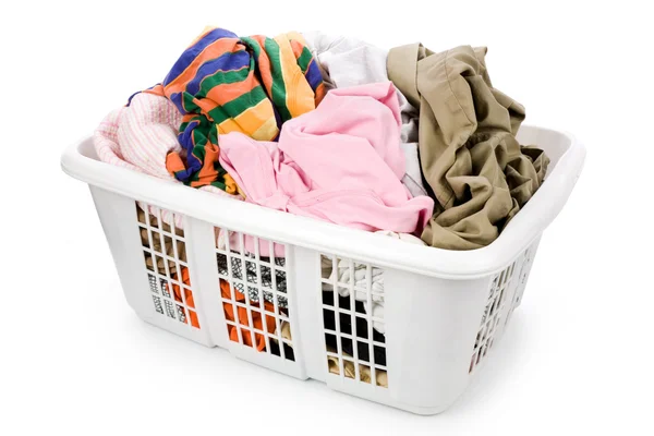 Cesta de roupa suja e roupa suja — Fotografia de Stock
