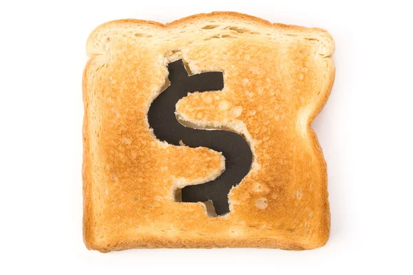 Plátek chleba s znak dolaru — Stock fotografie