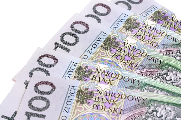 Polierte Banknoten in Nennwerten von hundert Zloty — Stockfoto