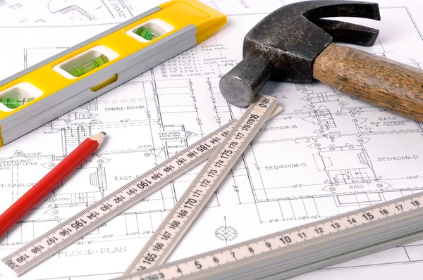 House blueprints and tools — Stock Photo, Image