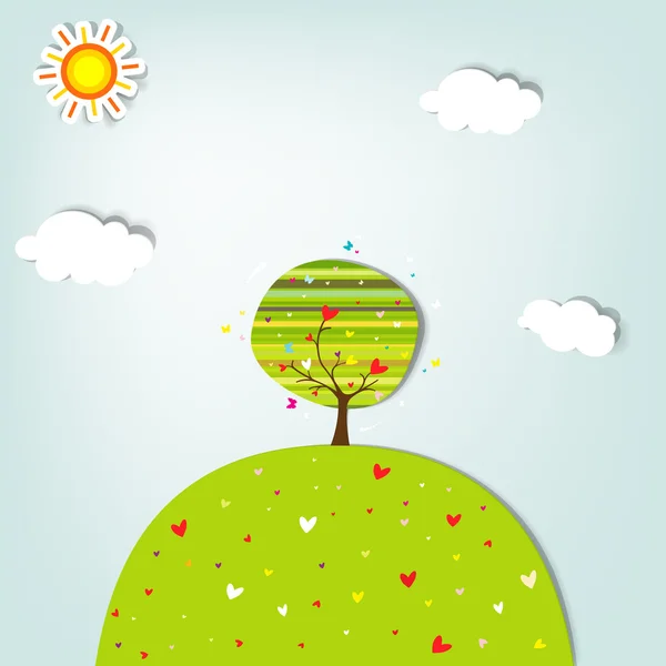 Amour arbre sur une colline verte — Image vectorielle