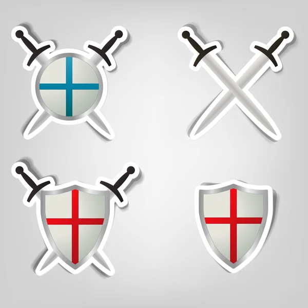 stock vector Set of stickers with a picture of shields and swords