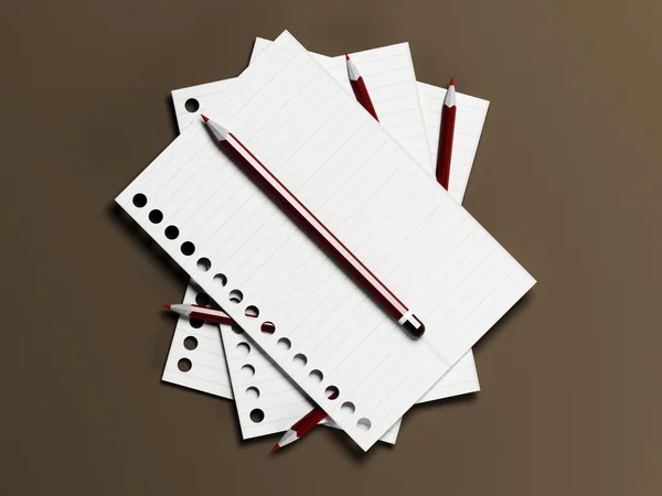 Ark av papper och pennor — Stockfoto