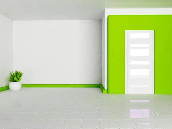 Habitación vacía con una puerta y una planta — Foto de Stock