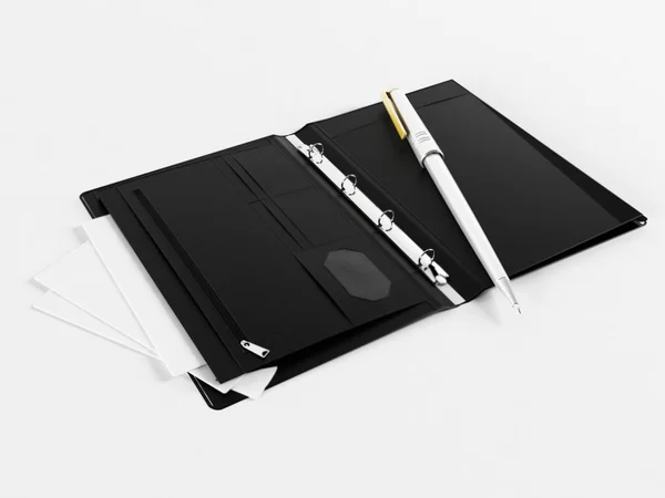 Carteira de couro aberta e uma caneta — Fotografia de Stock