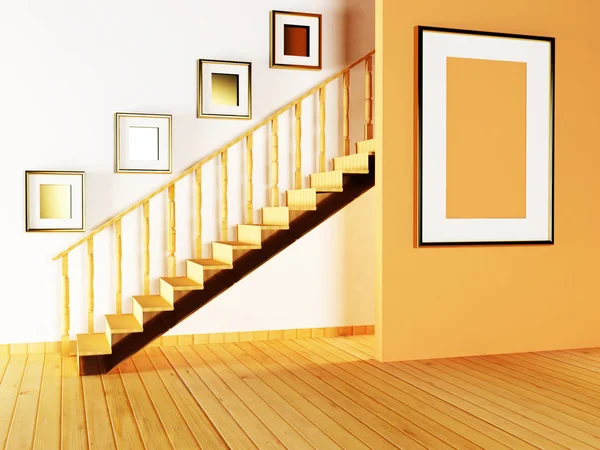 Escalera y pinturas en la habitación —  Fotos de Stock