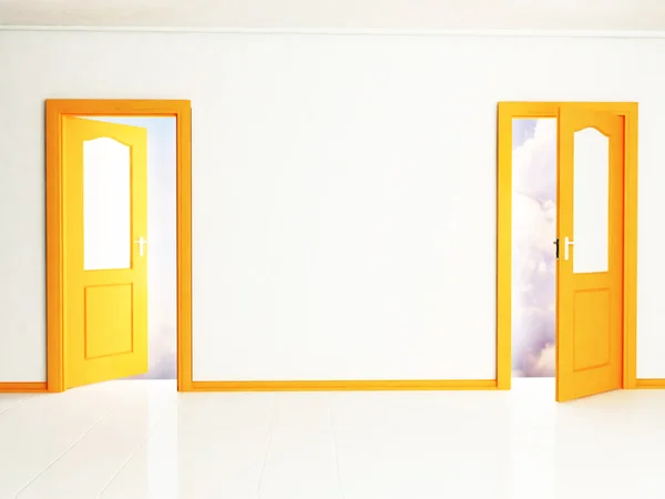 Duas portas laranja abertas — Fotografia de Stock