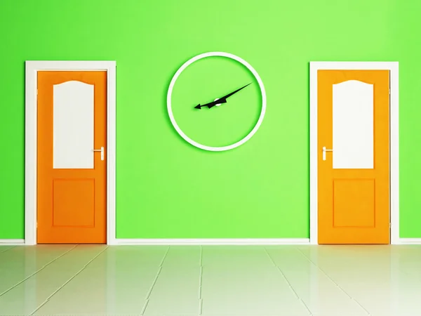 Twee deuren en de klok — Stockfoto