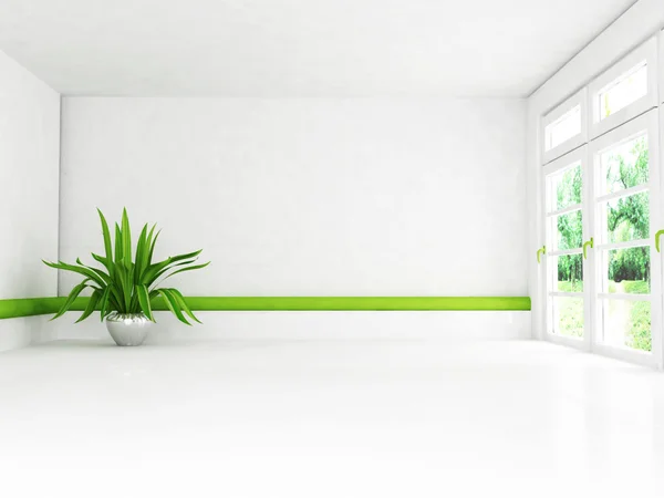 Cena de design de interiores com a planta e a janela — Fotografia de Stock