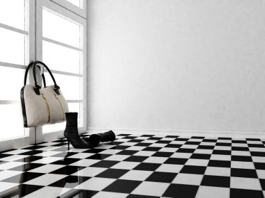 The black leather boots and a bag in the interior clipart