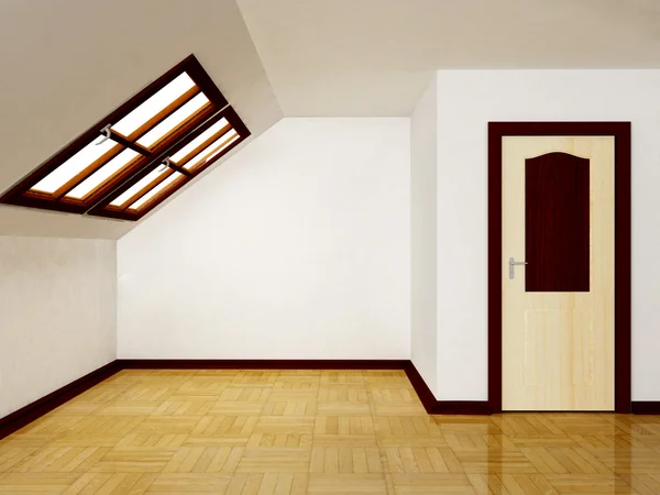 Interiér podkrovní pokoj s oknem — Stock fotografie