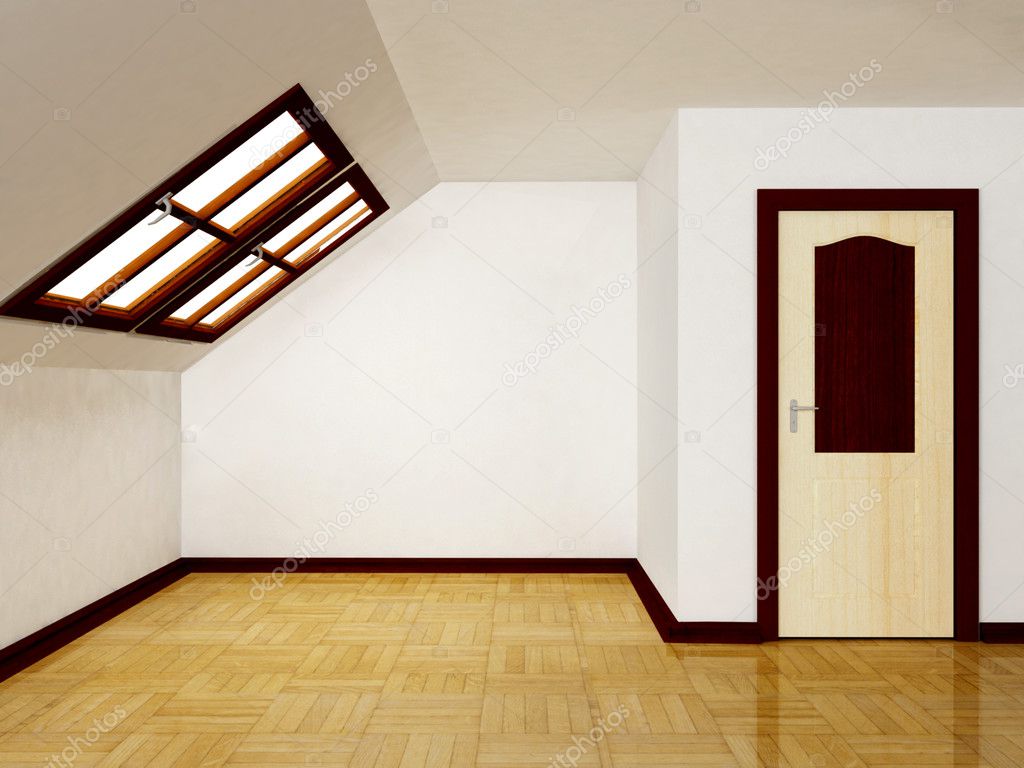 Interior attic room with a window