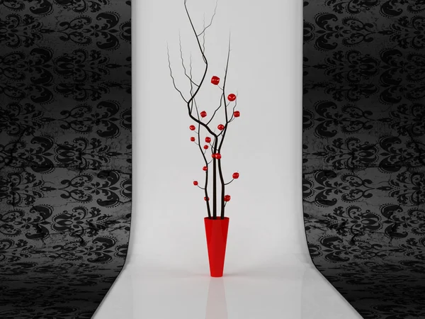 漂亮的红色花瓶与分支 — 图库照片