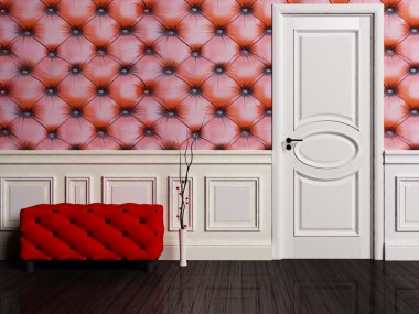 Interior scene with a door and pouf clipart