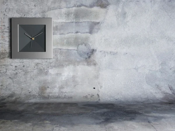 汚れた壁の正方形の時計 — ストック写真