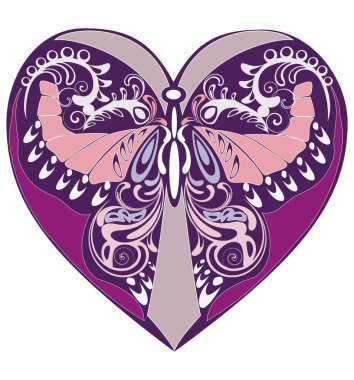 Lilac vector ornamental with flourish butterfly in decorative heart clipart