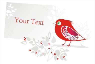 Vector decorative card with red ornamental bird, flower and berry clipart