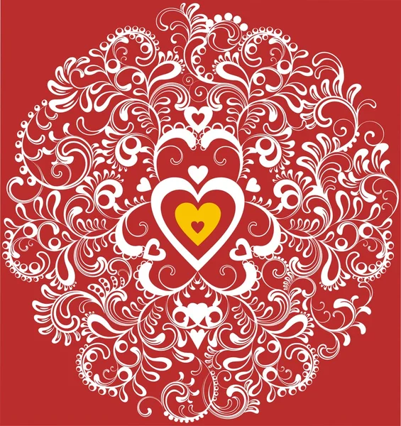 Винтажное белое сердце в декоративном круге процветания — стоковый вектор