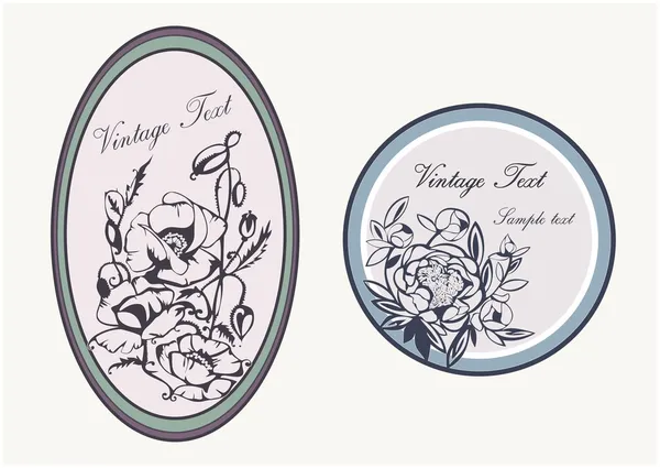 Broche de camafeo vintage vectorial con decoración de flores — Vector de stock
