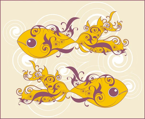 Two ornamental vector swimming fish on decorative background — Stock Vector