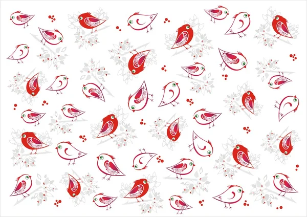 Векторный декоративный белый фон с декоративными красными птицами — стоковый вектор