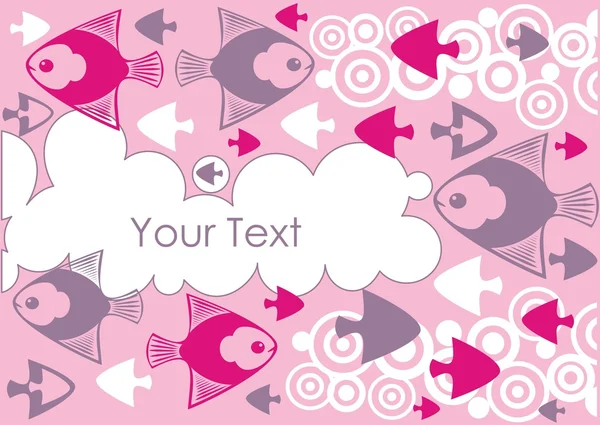 Rosa Zierhintergrund mit dekorativen Fischen und Text — Stockvektor