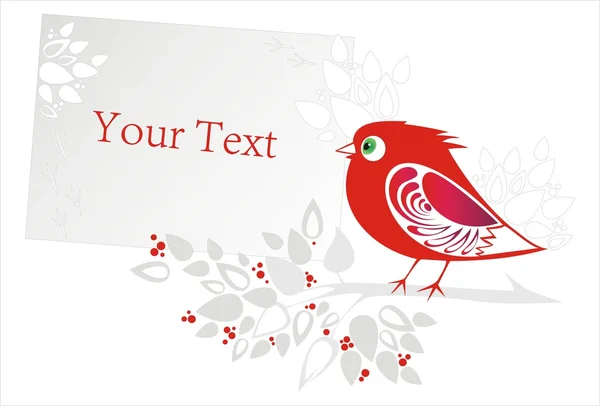 Vektorové dekorativní karta s červeným okrasných ptáků, květin a berry — Stockový vektor