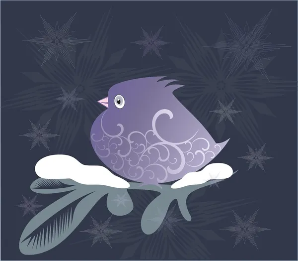 Vector ornamental pájaro lila en ramita de abeto decorativo — Vector de stock