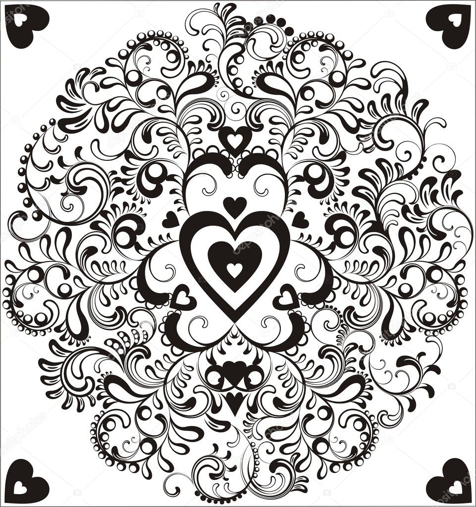 Download Black heart in ornamental circle with flourish elements ...