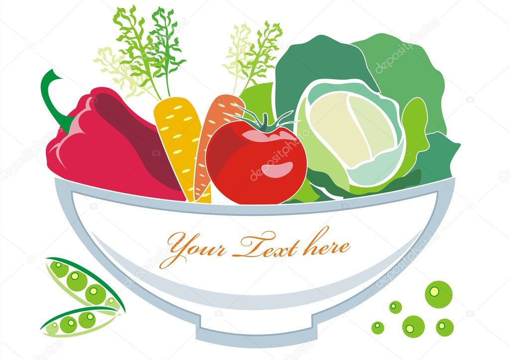 Vector vegetables on the plate with frame for text