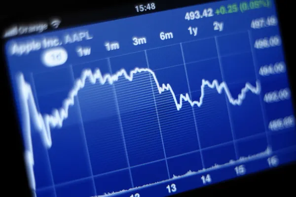 Apple Inc stock graph on iPhone 4s — Stock Photo, Image