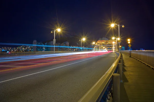 stock image City night scene with car lights