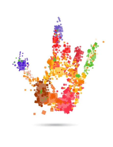 Close up of multicolored hand print on white background — Stock Vector